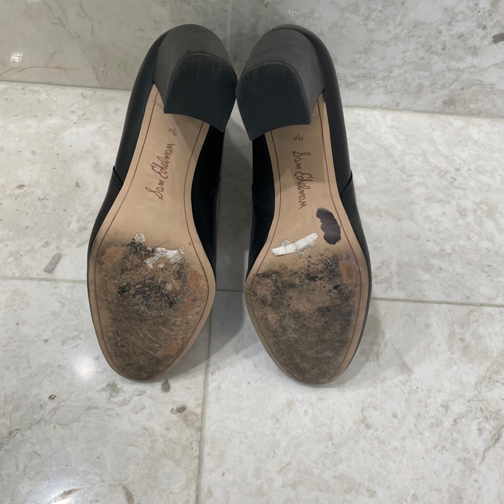 ***SOLD***SAM EDELMAN {9.5} Black Bootie Ankle Boot Rounded Blocky Heel - Picture 10 of 14